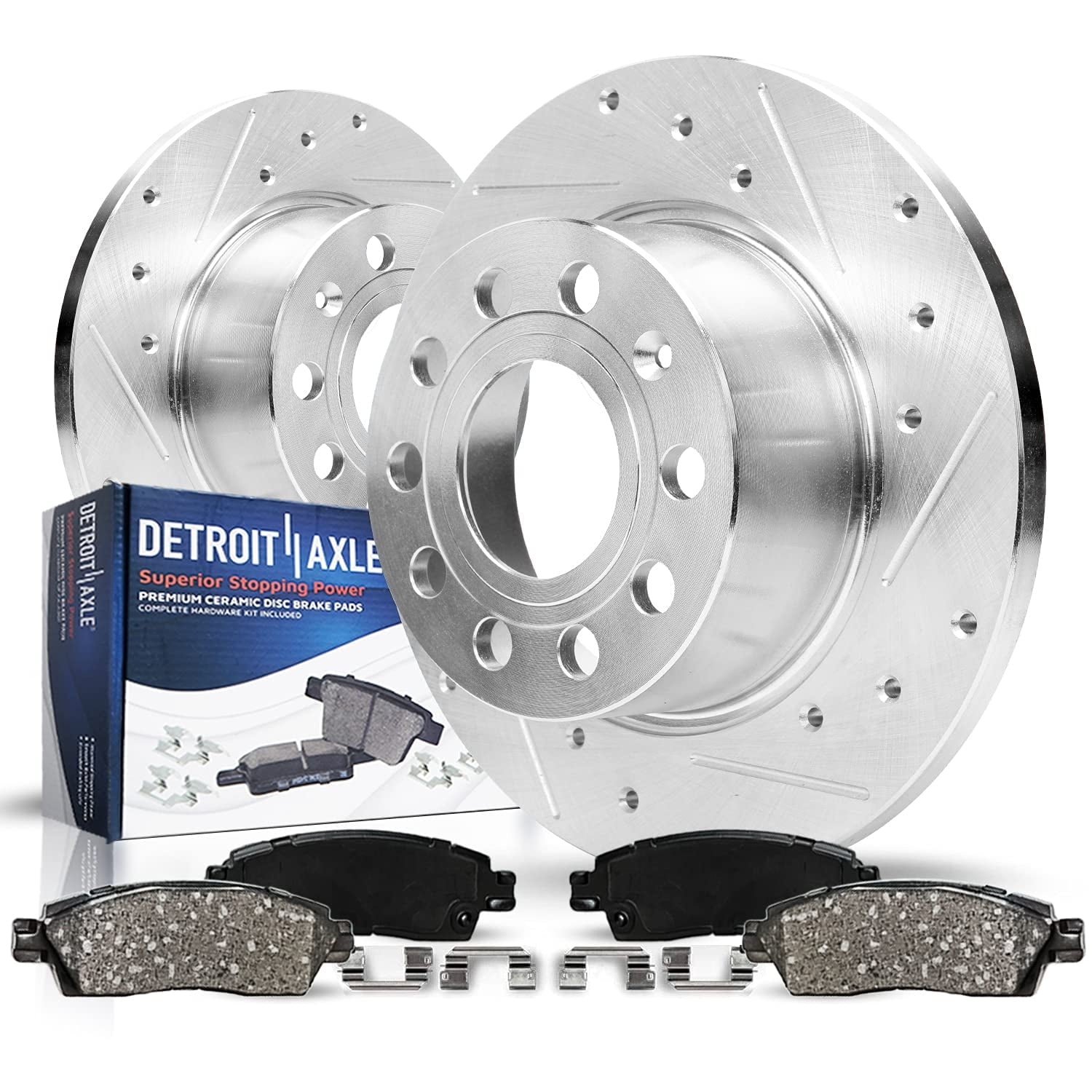 Detroit Axle - REAR Brake Kit for 2005-2010 VW Jetta 06-09 Rabbit Drilled & Slotted Brake Rotors Ceramic Brakes Pads Replacement: 10.24 Rotor