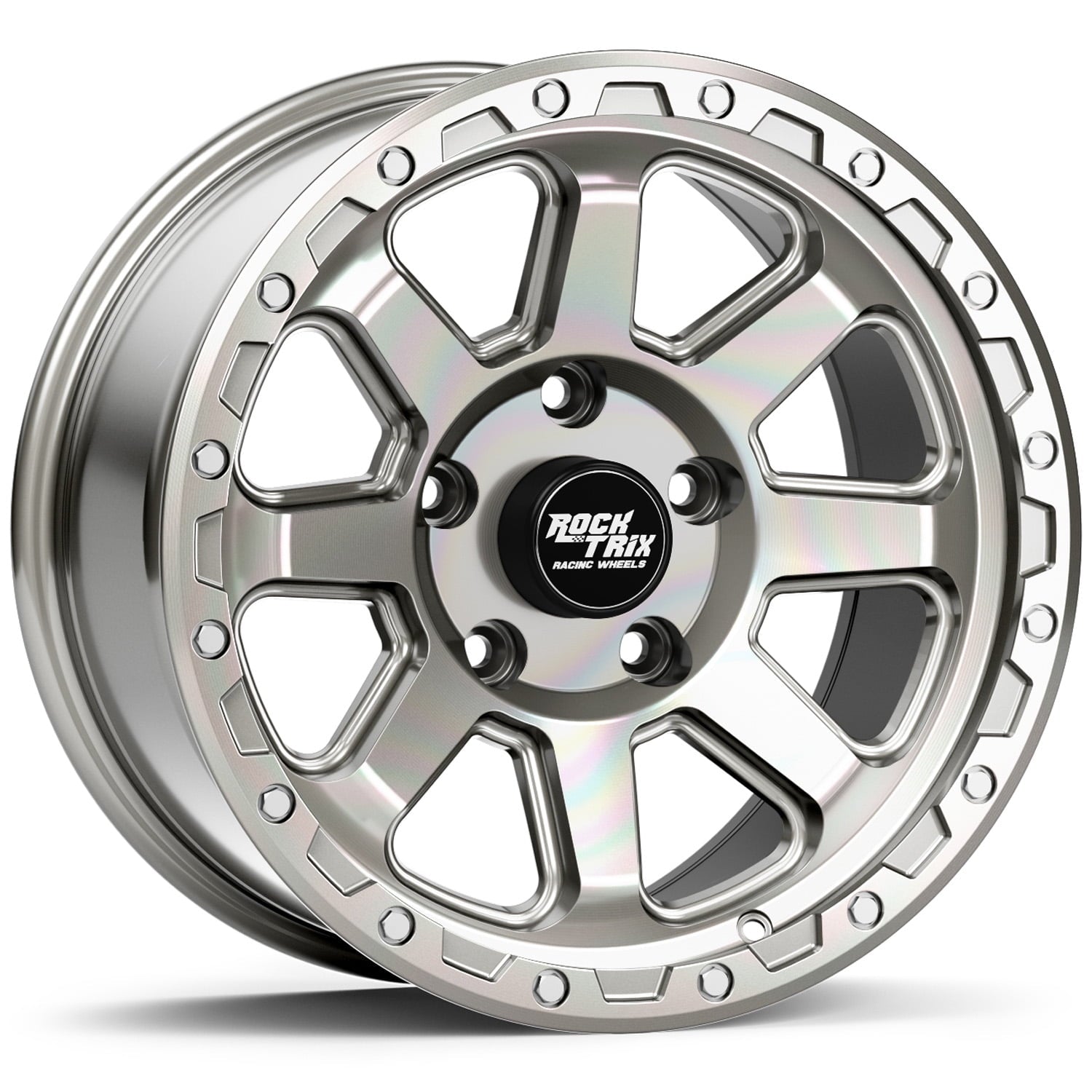 RockTrix RT116 17 inch Wheel Compatible with Jeep Wrangler JK JL 17x9 5x5 Wheels (-12mm Offset, 4.5in Backspace) 5x5 PCD, 71.5mm Bore, Gunmetal Gray Wheels, Also fits Gladiator JT Rims