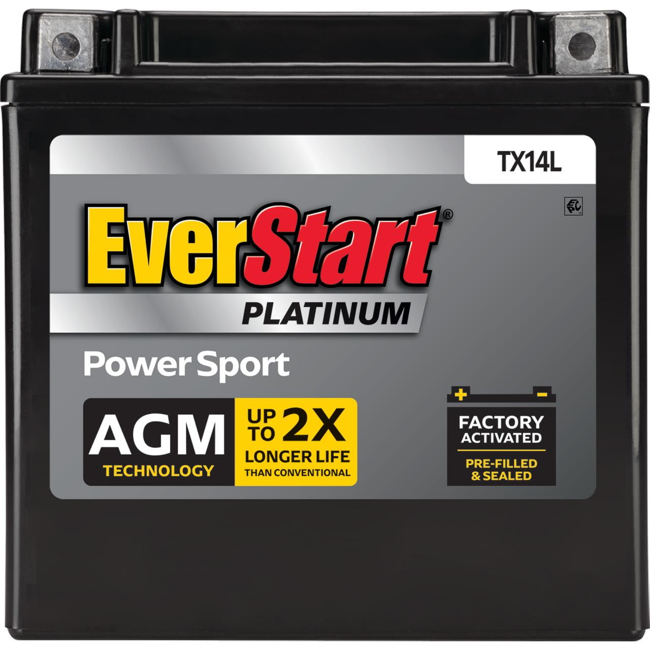 EverStart Platinum AGM Power Sport Battery, Group Size TX14L 12 Volt, 200 CCA