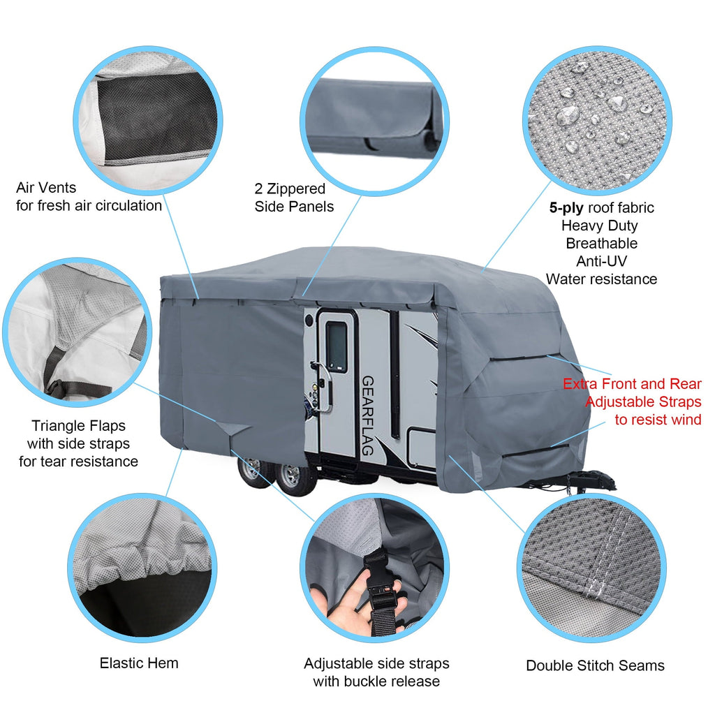 GEARFLAG Travel Trailer Cover Fits 17-19ft Reinforced Windproof Straps Anti-Uv Water-Resistance